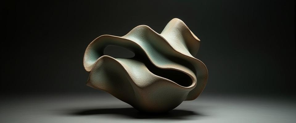 Abstrakte Keramikskulptur in erdigen Farbtönen